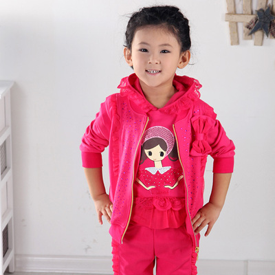 韩国女童装2015春秋新款儿童蕾丝运动套装宝宝卫衣三件套1-5-8岁