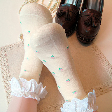 袜子 女 纯棉 短袜子女可爱 堆堆袜复古袜 蕾丝花边袜子棉袜女袜