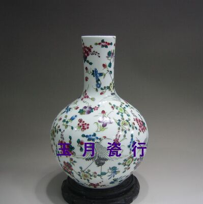 景德镇中式装饰 33厘米花鸟夜光天球瓶瓷器花瓶 陶瓷工艺品 摆件
