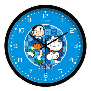 蓝色时钟可爱卡通人物叮当机器猫挂钟儿童房墙钟挂表客厅静音钟表