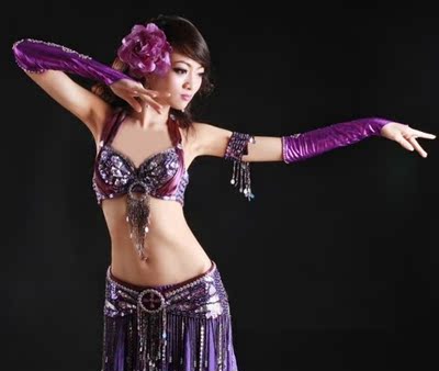 2013肚皮舞套装新款性感款埃及高档肚皮舞演出服套装练习套装紫色