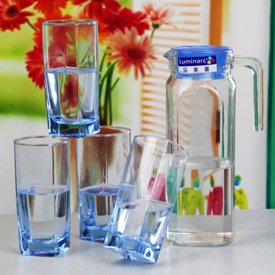正品包邮乐美雅玻璃杯水具5件套 彩色凉水壶 玻璃杯 水具套装