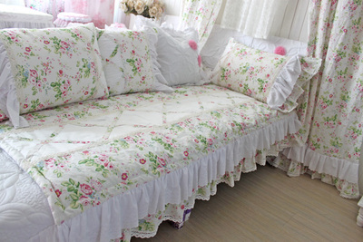 布艺韩国进口棉麻布料优雅复古玫瑰蕾丝厚沙发垫 飘窗垫沙发 套