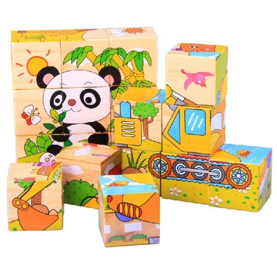 木制立体拼图卡通六面画动物拼板积木 儿童益智早教玩具热销包邮