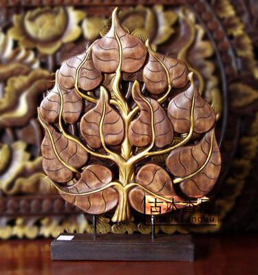 零利特价泰国异域风情工艺品个性礼品木雕描金菩提树摆件