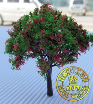 DIY 手工模型材料 小木屋 小树 建筑模型 材料树红花