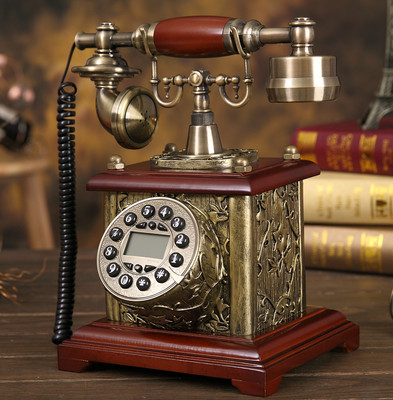 悦旗实木仿古欧式电话机古董复古老式家用固话创意座机电话机包邮