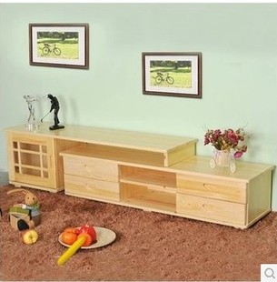 中式简易实木电视柜伸缩组合柜客厅地柜现代组装简约方形家具特价