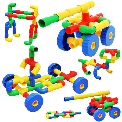 350g轮管拼插积木 塑料拼插积木 桌面幼儿园早教儿童益智玩具批发