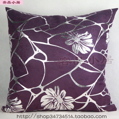 清仓时尚麂皮绒烫银色花沙发靠垫套 抱枕套欧式靠枕155紫色