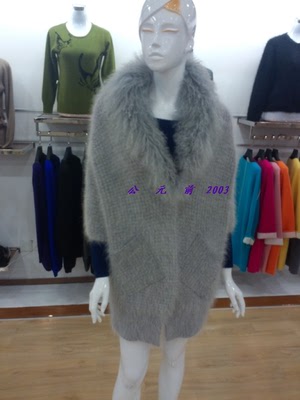 2014秋冬新款 欧美 羊卷毛领蝙蝠式貂绒大衣毛呢外套茧形外套特