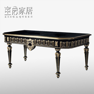 王后家居欧式实木新古典家具 金银箔别墅定制法式雕刻书桌写字台