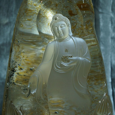慈禧水晶厅 特供 纯天然 白水晶 原石 雕刻 如来佛摆件 精工细作