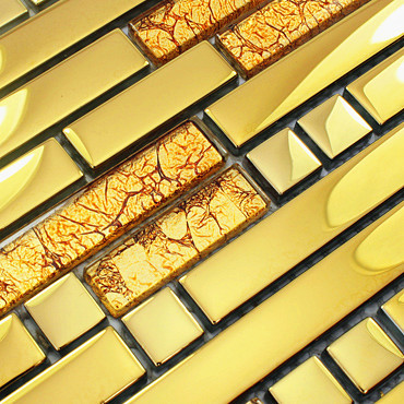 金黄色电视背景墙装修瓷砖马赛克拼图 水晶镜面玻璃墙砖墙贴 建材