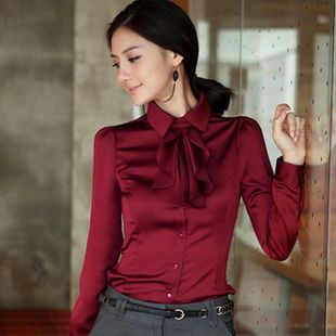 秋装新款韩版可拆卸荷叶边OL修身长袖雪纺衬衫女衬衣女士工作服