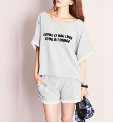 2016春夏装韩版宽松短袖T恤蝙蝠衫短裤休闲运动套装女
