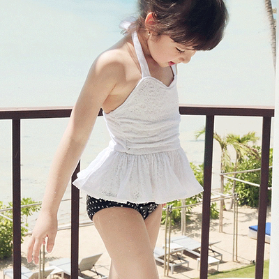 2014特价韩国进口童装公主范夏款 蕾丝女童儿童裙式分体泳衣