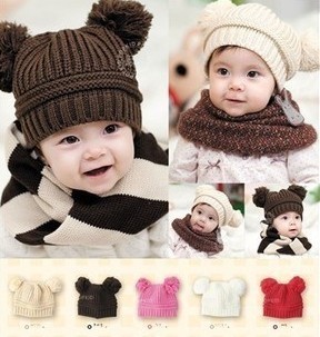 T224 韩版 儿童 宝宝帽 双球 毛线帽 秋冬保暖 护耳帽子65g