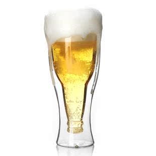 包邮出口北欧 创意双层倒立玻璃啤酒杯 饮料杯 快乐翻转杯子350ml