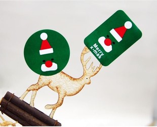 韩国包装 绿色圣诞麋鹿封口贴 不干胶贴 礼品盒装饰贴纸 圆+长