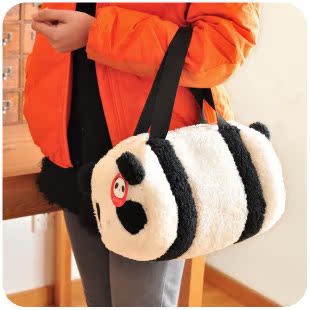 可爱萌物 毛绒熊猫 圆筒式手拎包 手提包 杂物包 婴儿用品包