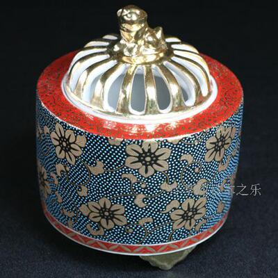日本香炉 日本九谷烧瓷器 青粒铁仙香炉 熏香炉 礼品摆件 包邮