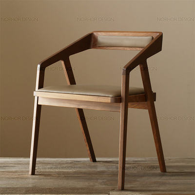 美式复古实木餐椅电脑椅简约原木靠背扶手椅办公椅咖啡椅