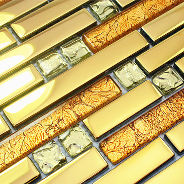 欧式 金黄色电视背景墙装修瓷砖马赛克 水晶玻璃镜面 马塞克 建材