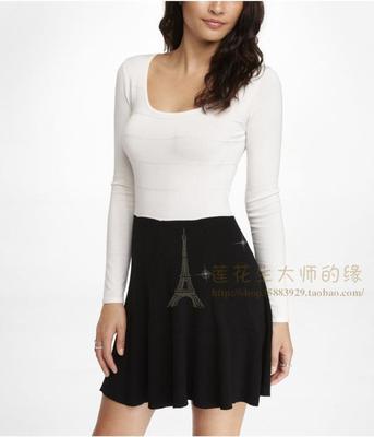 【莲花生】 美国订单 黑白拼接针织连衣裙 赫本显瘦修身优雅新款