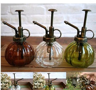 zakka 杂货 仿古铜复古 彩色玻璃喷壶园艺洒水壶浇花器花洒 喷雾