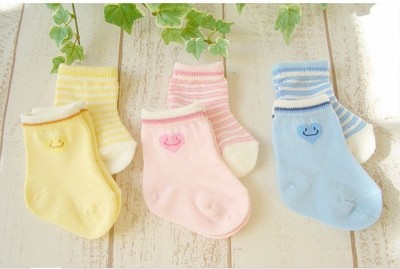 6色新生儿条纹爱心袜子 宝宝防滑袜松口童袜 新生儿童棉袜0-1-2岁