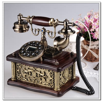 悦旗仿古欧式电话机高档实木古董复古创意家用固定座机电话机包邮
