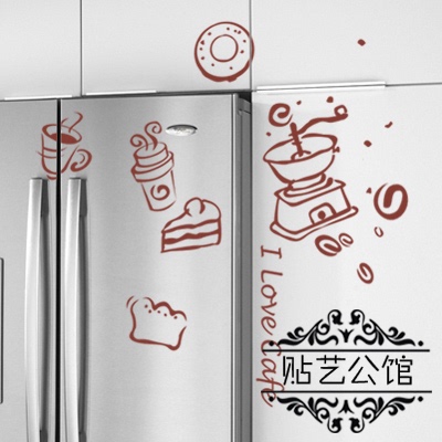 韩式墙面贴纸咖啡餐厅店铺玻璃窗橱柜冰箱装饰 K-255 I Love Cafe