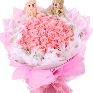 生日祝福送花爱情买花戴安娜粉玫瑰33朵花束上海鲜花速递  多图