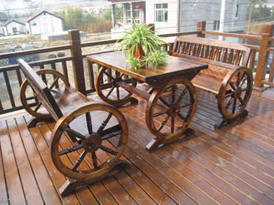 碳化防腐实木户外庭院桌椅/酒吧茶室花园阳台休闲车轮桌椅组合