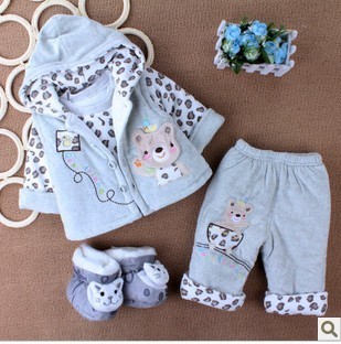 特卖婴儿童装 冬装新款男女宝宝棉衣天鹅绒三件套装0-2岁