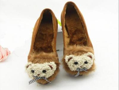 2013春季新款时尚熊猫头圆头平跟加绒料单鞋可爱毛毛女平底鞋