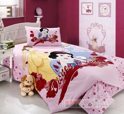 正品迪士尼儿童床上用品女孩全棉三件套四件套公主床品床单床笠
