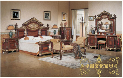 欧式卧室系列 实木双人床 床头柜 妆台/镜 实木/描金家具