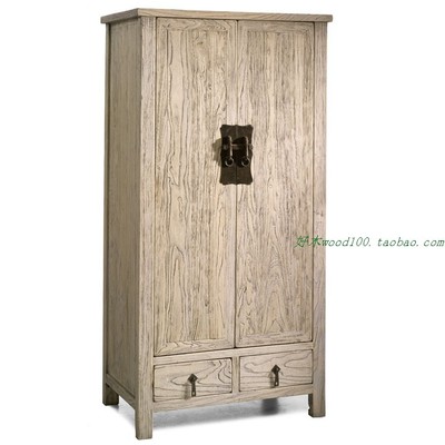 古典衣柜 现代时尚衣柜 衣橱 实木一门两抽衣柜 新中式风化木衣柜