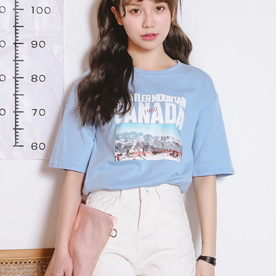 韩国代购2016夏季新款甜美英文字母烫图短袖T恤tee