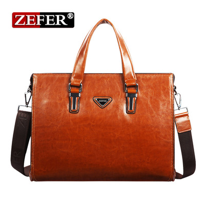 ZEFER牛皮手提包商务男包横款公文包时尚潮流皮包男士包AZ145