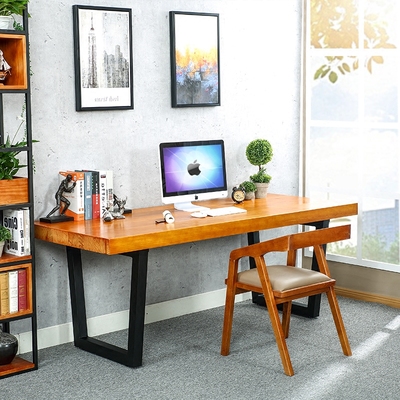 美式复古铁艺家用书法桌 简约实木书桌椅组合电脑桌写字桌工作台