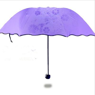 2016新款遇水开花现花 三折黑胶 防紫外线 遮阳伞女 天堂伞 雨伞
