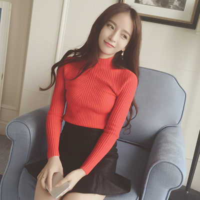 韩版2016秋装新款修身时尚新款纯色打底高领套头修身针织毛衣女