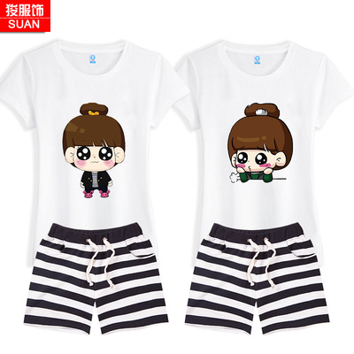 暖 2015夏季新款韩版少女闺蜜姐妹装短裤学生短袖休闲沙滩套装