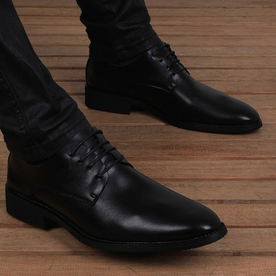 品牌男鞋黑底软皮黑色皮鞋青年运动休闲鞋内侧增高低帮漆皮正装鞋