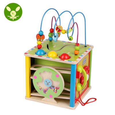 金灵多功能游戏盒益智方盒婴儿宝宝绕珠 分类积木 敲棒台木制玩具