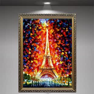 油画世家 手绘有框画 配电箱电表箱装饰画 玄关画竖 巴黎铁塔