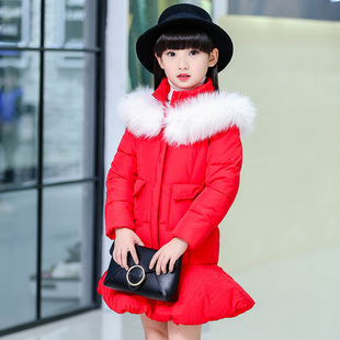 女童棉衣2016冬季儿童时尚韩版加厚毛领保暖中长款外套粉红色棉服